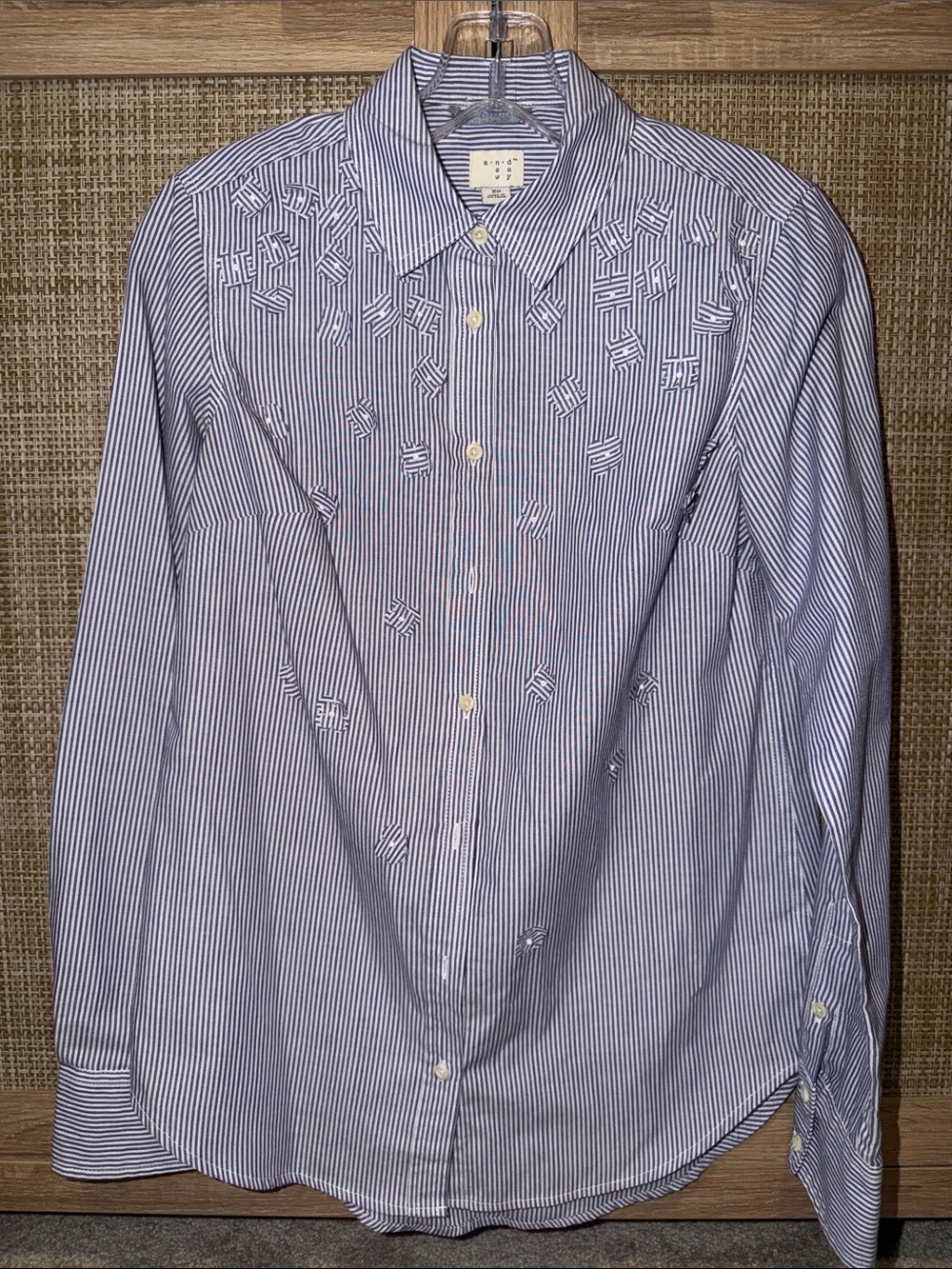 Embroidered Striped Button-Up Blouse - Blue/White